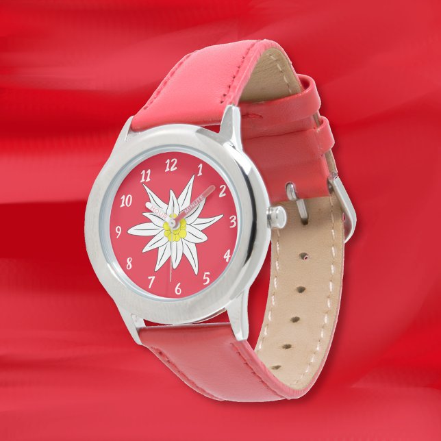 Doodle Edelweiss kind red beginner watch Horloge (Creator heeft geüpload)