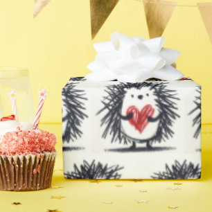 Doodle egel met rood hart cadeaupapier