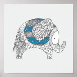 Doodle Elephant. Nursery Decor. Poster