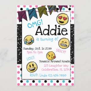 Doodle Emoji Pink & Blue Tween Birthday Kaart