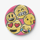 Doodle Emoji Pink Cartoon Tween Teen Birthday Papieren Bordje (Voorkant)