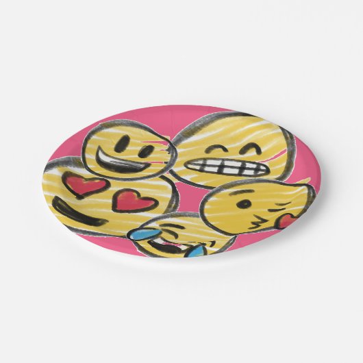 Doodle Emoji Pink Cartoon Tween Teen Birthday Papieren Bordje (Gekanteld)