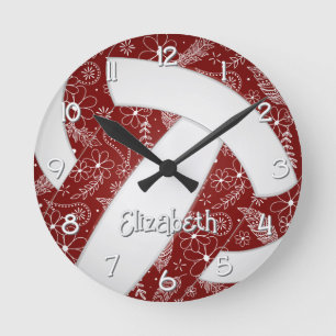 Doodle Feathers Paisleys Maroon Boho Volleybal Ronde Klok