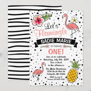 Doodle Flamant rose et Pinpomme Invitation Anniver