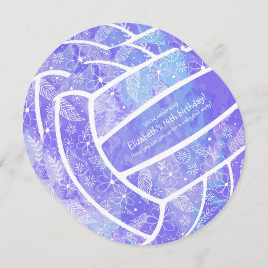 Doodle floral  paars volleybal kaart (Voorkant / Achterkant)