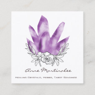 Doodle Floral Purple Crystals Carré Carte de visit