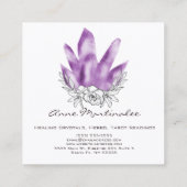 Doodle Floral Purple Crystals Carré Carte de visit (Dos)