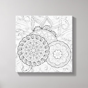 Doodle Flowers en Mandalas 6 Canvas Afdruk