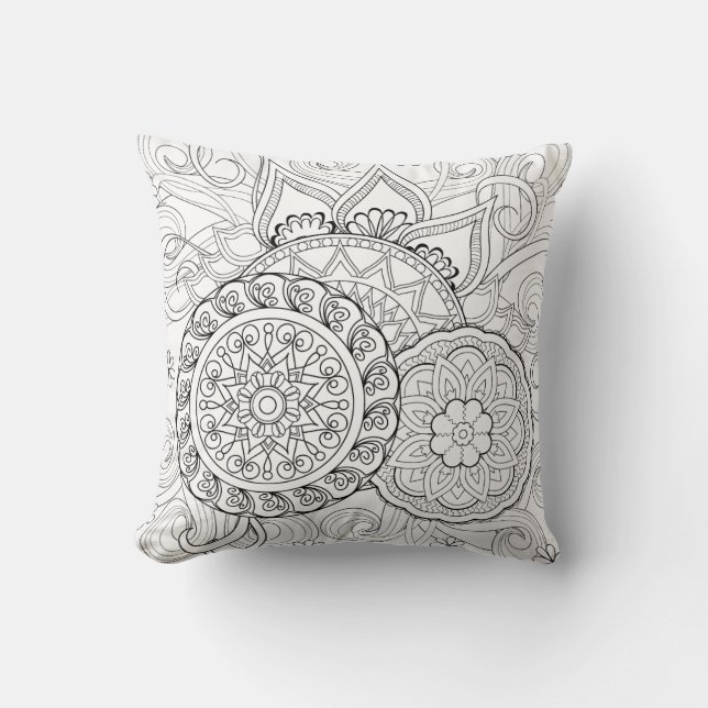 Doodle Flowers en Mandalas Kussen (Voorkant)