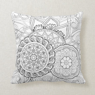 Doodle Flowers en Mandalas Kussen