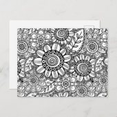 Doodle Folk Art Floral Line Drawing Pattern Briefkaart (Voorkant / Achterkant)