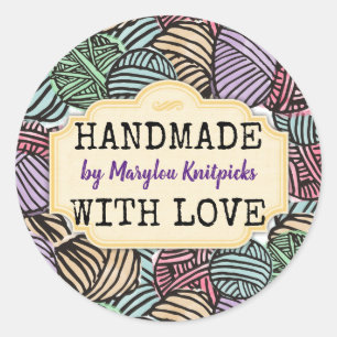 Doodle garen brei-haakwerk, handgemaakt van liefde ronde sticker