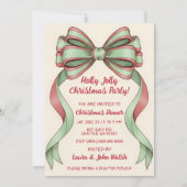 Doodle Hand drawn Green Red Bow Christmas Party Kaart (Voorkant)