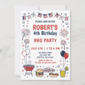 Doodle Hand Drawn July 4th BBQ Birthday Party  Kaart (Voorkant)