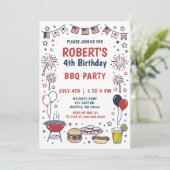Doodle Hand Drawn July 4th BBQ Birthday Party  Kaart (Staand voorkant)