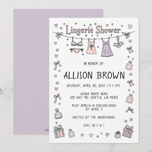 Doodle Hand Drawn Lingerie Shower Bachelorette Kaart (Voorkant / Achterkant)