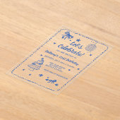 Doodle Hand getekend Blue Bow Disco Ball Verjaarda Acryl Uitnodigingen (Laagn)