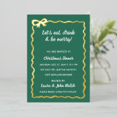 Doodle Hand getekend Green White Bow Christmas Par Folie Uitnodiging (Staand Voorkant)