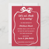 Doodle Hand getekend Rood Wit Bow Christmas Party Kaart (Voorkant)