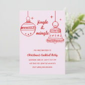 Doodle Hand getekend Roze Rood Kerstfeest Kaart (Staand voorkant)