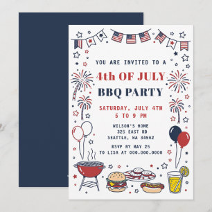 Doodle handgetekend 4 juli BBQ-vakantiefeest Kaart