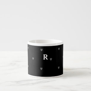 Doodle Harten Patronen Zwart Rood Monogram Initiaa Espresso Kop