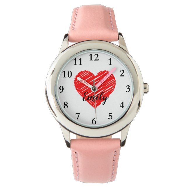 Doodle Heart Custom Girl Nom Montres (devant)