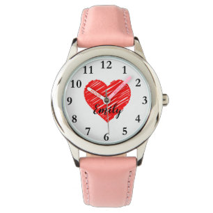Doodle Heart Custom Meisje Naam Horloges