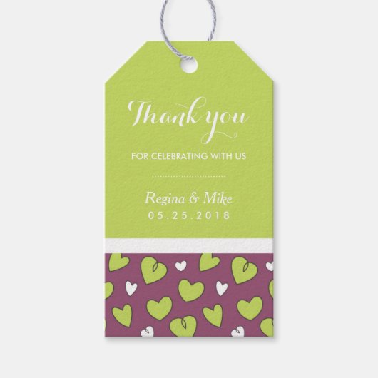 Doodle Heart Pattern Wedding Gift Label Paars Gree Cadeaulabel (Voorkant)