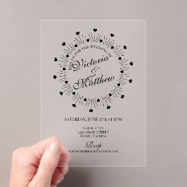 Doodle Hearts Frame Script Wedding Acryl Uitnodigingen