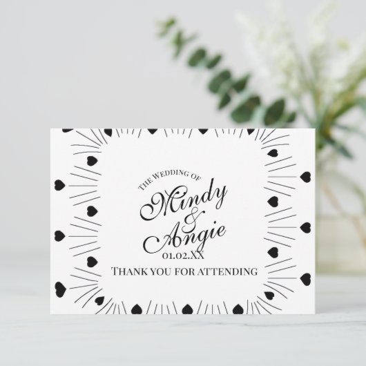 Doodle Hearts Frame Script Wedding Bedankkaart (Staand voorkant)