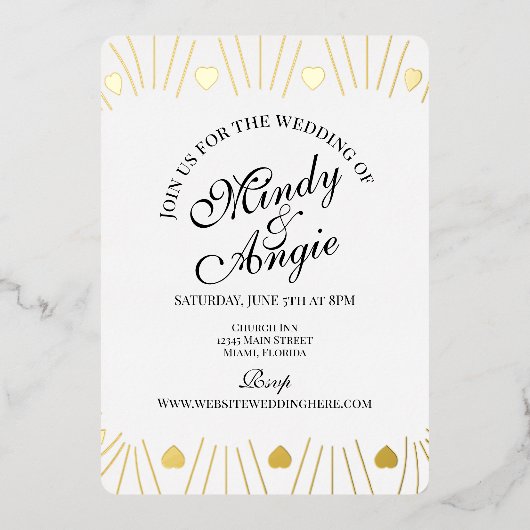 Doodle Hearts Frame Script Wedding Folie Uitnodiging (Voorkant)