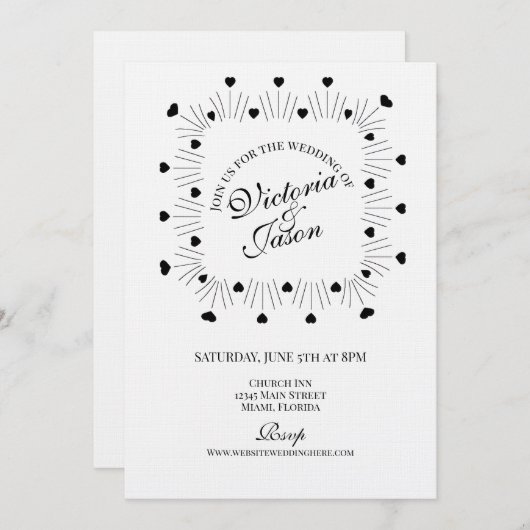 Doodle Hearts Frame Script Wedding Kaart (Voorkant / Achterkant)