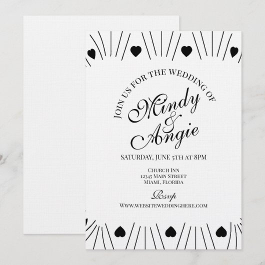 Doodle Hearts Frame Script Wedding Kaart (Voorkant / Achterkant)