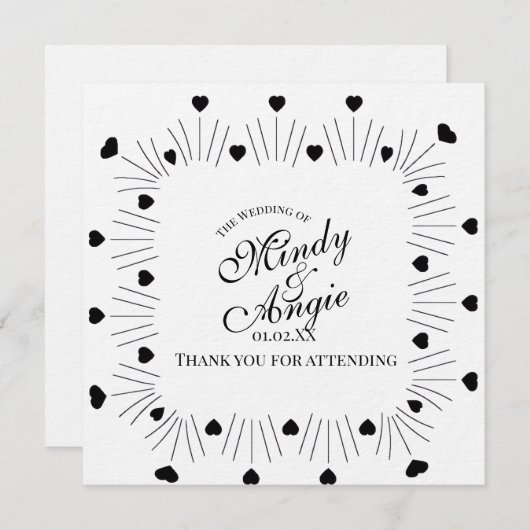 Doodle Hearts Frame Script Wedding Kaart (Voorkant / Achterkant)