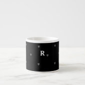 Doodle Hearts Patterns Zwart Rood Monogram Initiaa Espresso Kop (Voorkant)