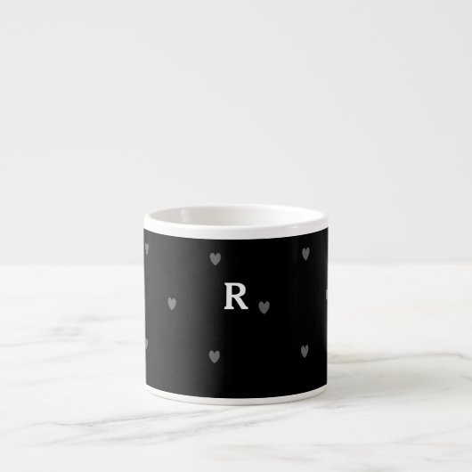 Doodle Hearts Patterns Zwart Rood Monogram Initiaa Espresso Kop (Voorkant)
