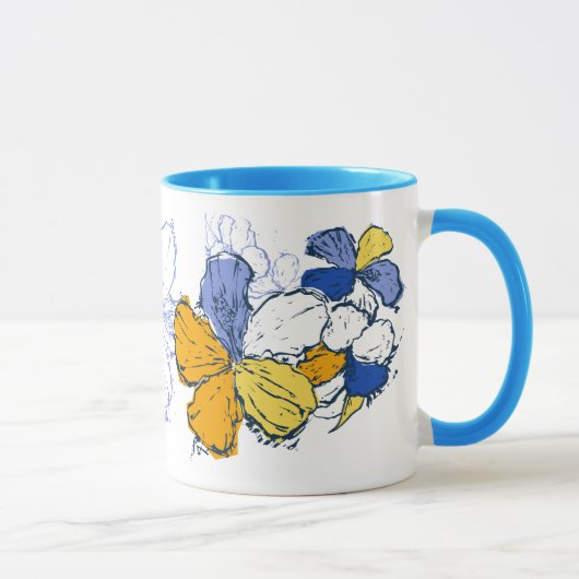 "Doodle Hibiscus" Mok in blauw (Rechts)