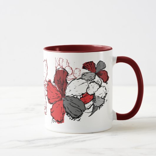 "Doodle Hibiscus" Mok in het rood (Rechts)