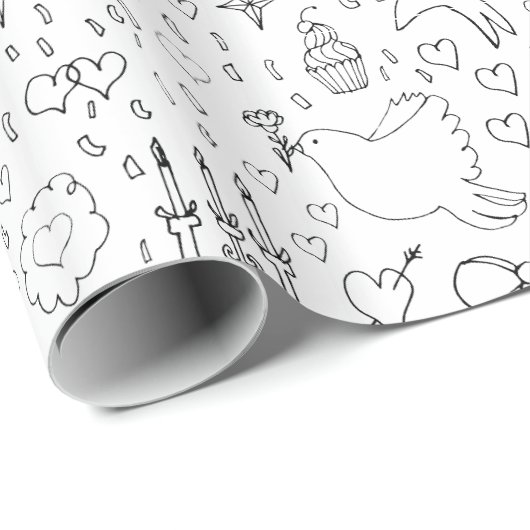 Doodle Illustraties Trouwen in zwart-wit Cadeaupapier (Rol Hoek)
