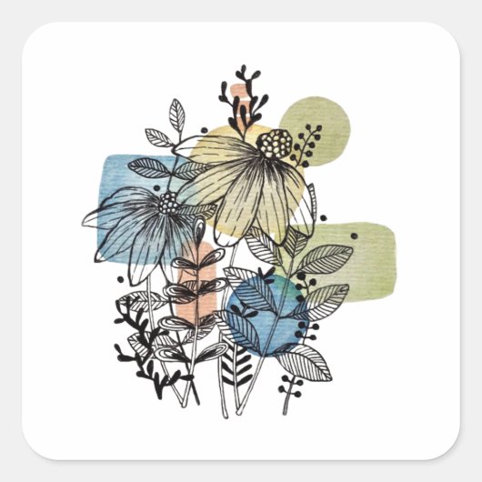 Doodle in inkt en Waterverf Vierkante Sticker (Voorkant)