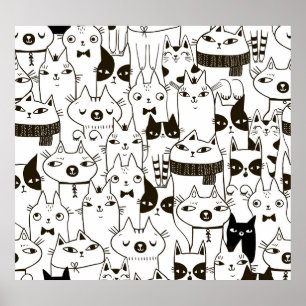 Doodle katten: grappig naadloos patroon. poster