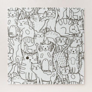 Doodle katten: zwart en wit. legpuzzel