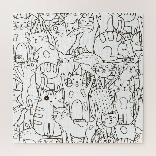 Doodle katten: zwart en wit. legpuzzel (Verticaal)