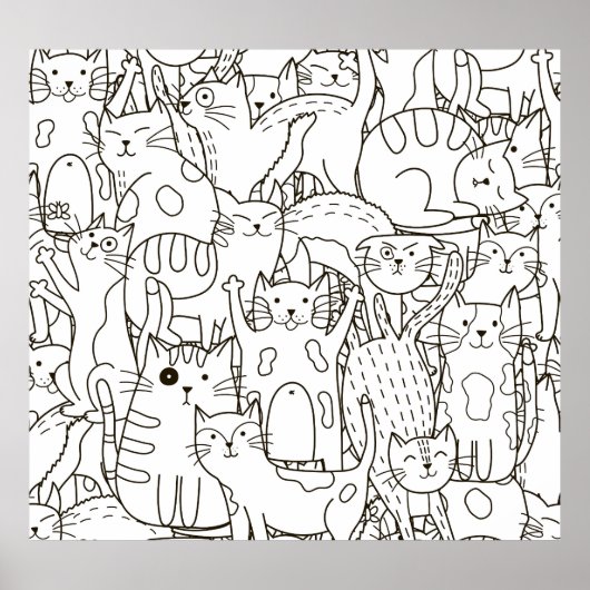 Doodle katten: zwart en wit. poster (Voorkant)