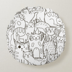 Doodle katten: zwart en wit. rond kussen