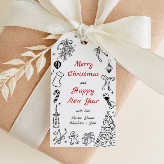 Doodle Kerstcadeau Label Eigenzinnige Hand Draw Va Cadeaulabel