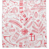 Doodle kerstpatroon rood douchegordijn (Voorkant)