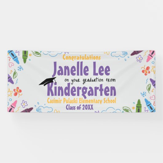 Doodle Kindergarten Afstudeerfeest Spandoek (Horizontaal)
