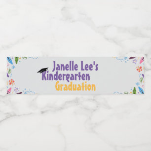 Doodle Kindergarten Afstudeerfeest Waterfles Etiket